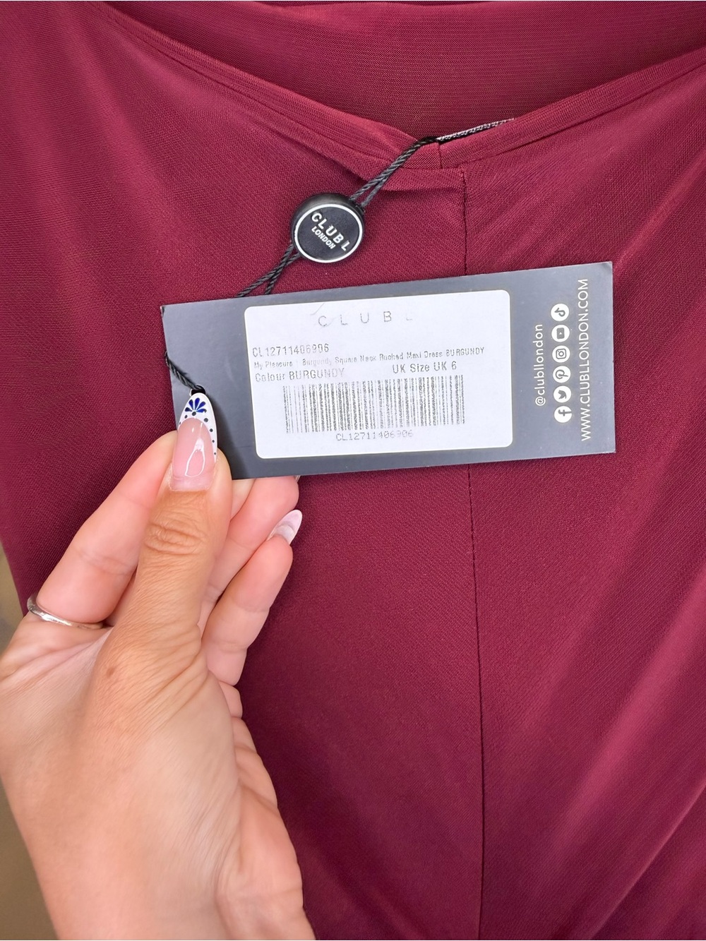 Club L London Burgundy Long Sleeve Square Neck Ruched Maxi Dress - Picture 4 of 12